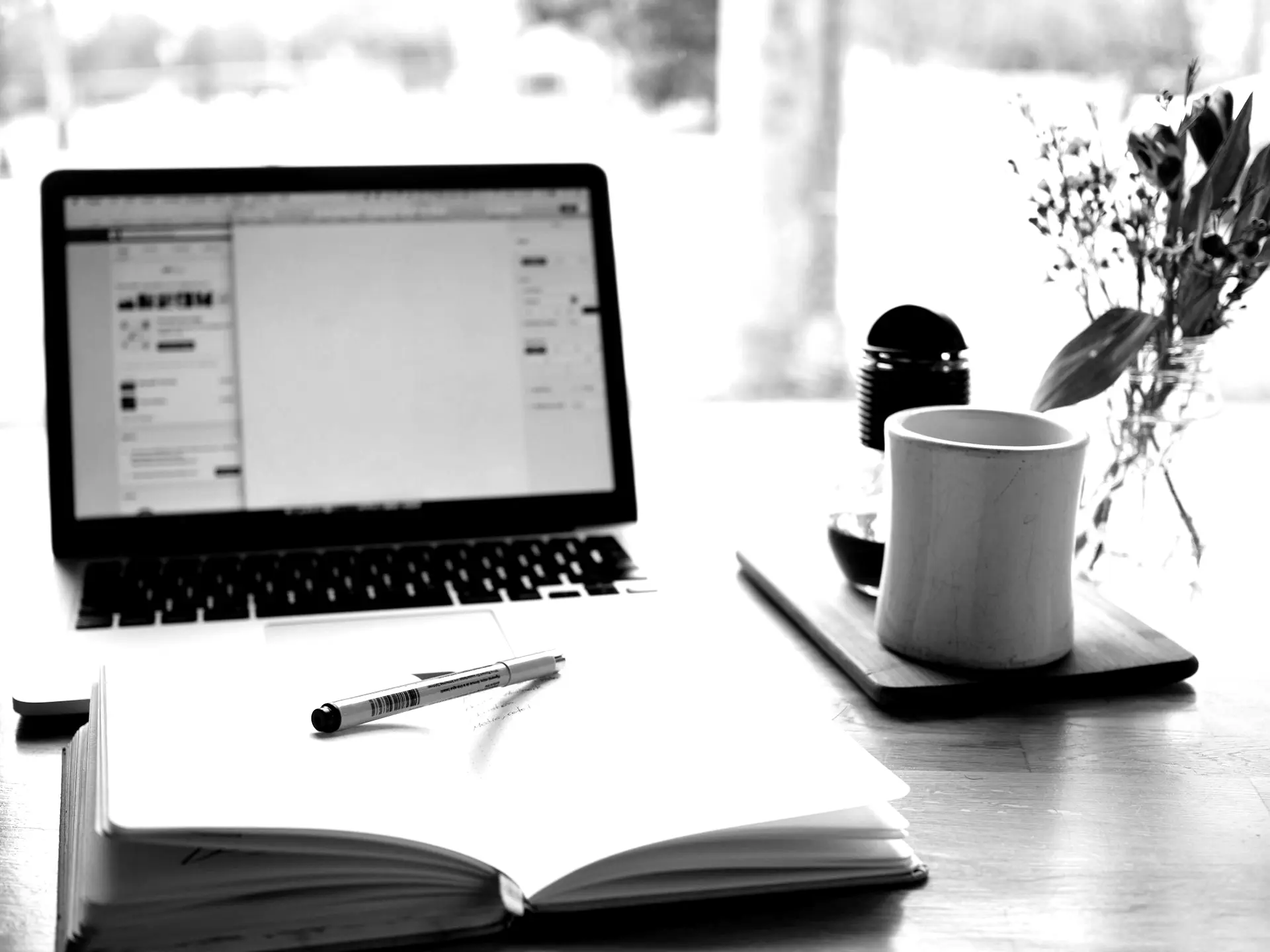 MacBook Pro near white open book