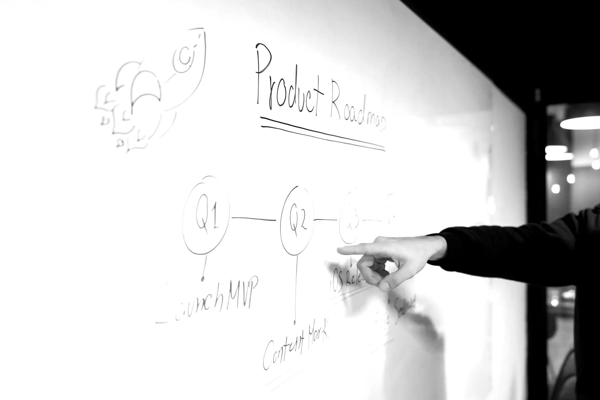 person writing on white board